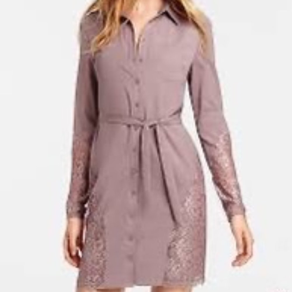 NWOT Victoria's Secret Mauve Lined Lace Belted Button pocket Shirt Dress Size 14